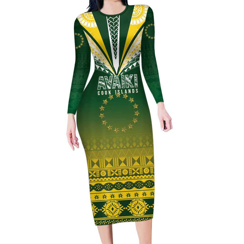 Cook Islands Rugby Custom Long Sleeve Bodycon Dress Kuki Avaiki - Polynesian Pride