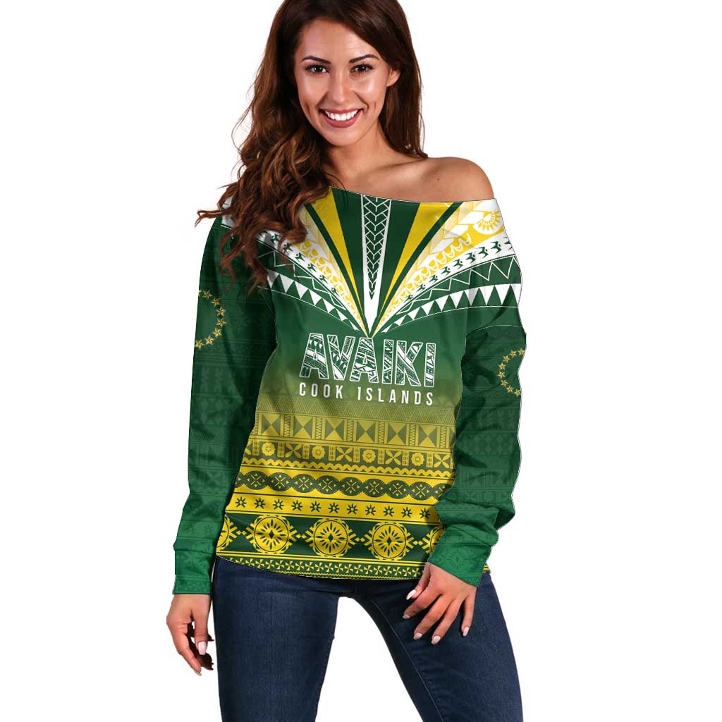Cook Islands Rugby Custom Off Shoulder Sweater Kuki Avaiki - Polynesian Pride