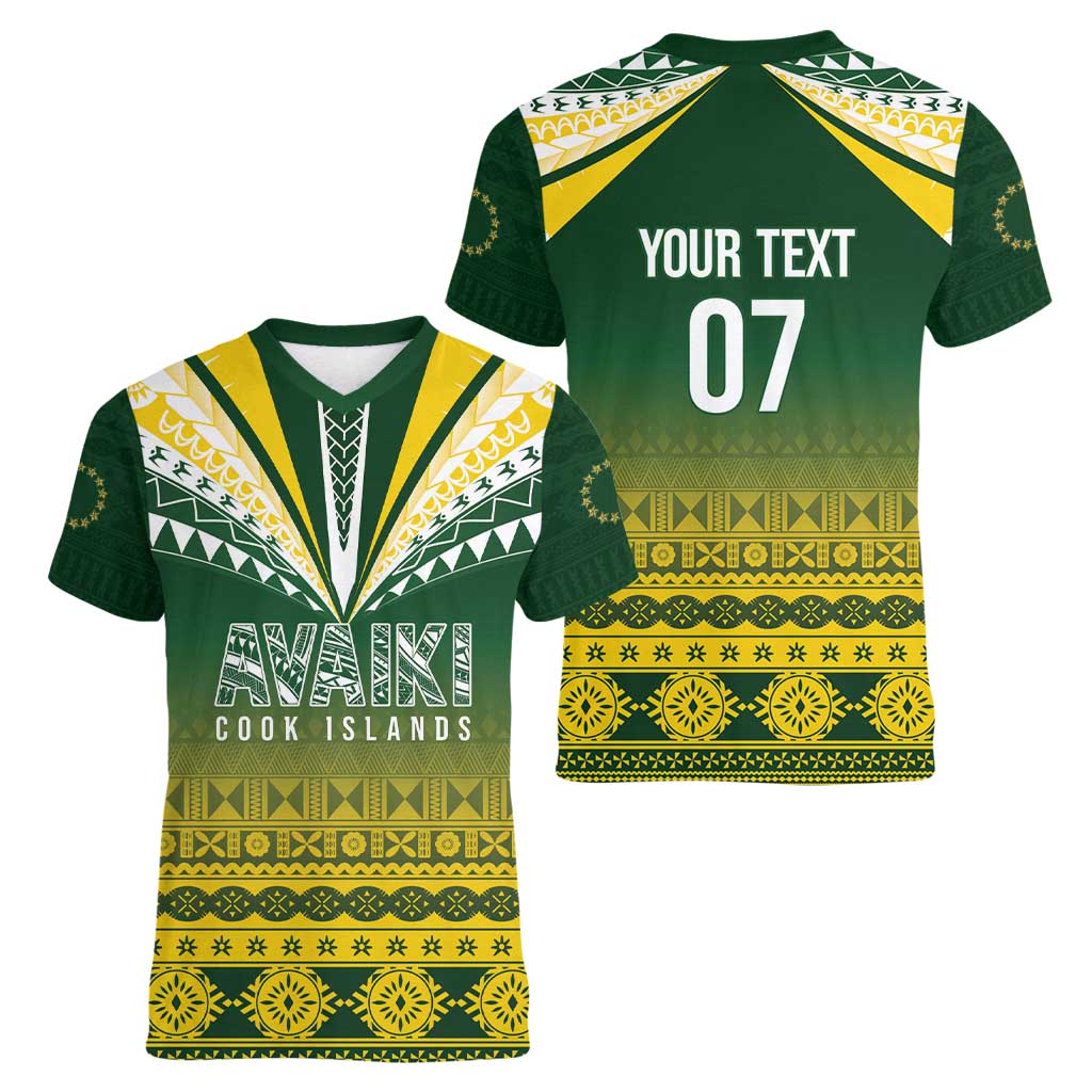 Cook Islands Rugby Custom Women V-Neck T-Shirt Kuki Avaiki - Polynesian Pride