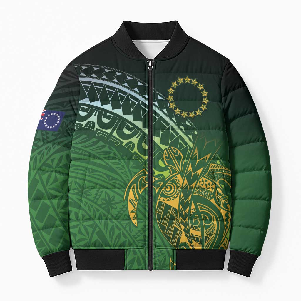 Cook Islands Rugby Kuki Avaiki Bomber Puffer Jacket Tribal Turtle - Polynesian Pride