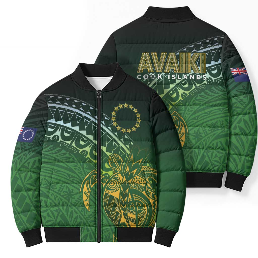 Cook Islands Rugby Kuki Avaiki Bomber Puffer Jacket Tribal Turtle - Polynesian Pride