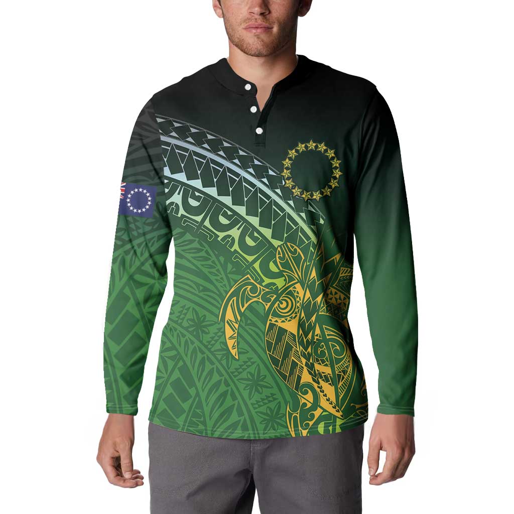 Cook Islands Rugby Kuki Avaiki Button Sweatshirt Tribal Turtle - Polynesian Pride