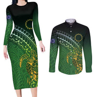 Cook Islands Rugby Kuki Avaiki Couples Matching Long Sleeve Bodycon Dress and Long Sleeve Button Shirt Tribal Turtle - Polynesian Pride
