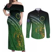Cook Islands Rugby Kuki Avaiki Couples Matching Off Shoulder Maxi Dress and Long Sleeve Button Shirt Tribal Turtle - Polynesian Pride