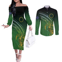 Cook Islands Rugby Kuki Avaiki Couples Matching Off The Shoulder Long Sleeve Dress and Long Sleeve Button Shirt Tribal Turtle - Polynesian Pride