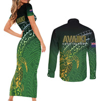 Cook Islands Rugby Kuki Avaiki Couples Matching Short Sleeve Bodycon Dress and Long Sleeve Button Shirt Tribal Turtle - Polynesian Pride