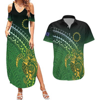 Cook Islands Rugby Kuki Avaiki Couples Matching Summer Maxi Dress and Hawaiian Shirt Tribal Turtle - Polynesian Pride