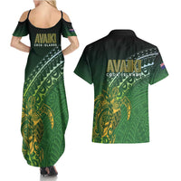 Cook Islands Rugby Kuki Avaiki Couples Matching Summer Maxi Dress and Hawaiian Shirt Tribal Turtle - Polynesian Pride