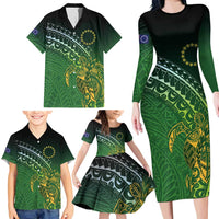 Cook Islands Rugby Kuki Avaiki Family Matching Long Sleeve Bodycon Dress and Hawaiian Shirt Tribal Turtle - Polynesian Pride