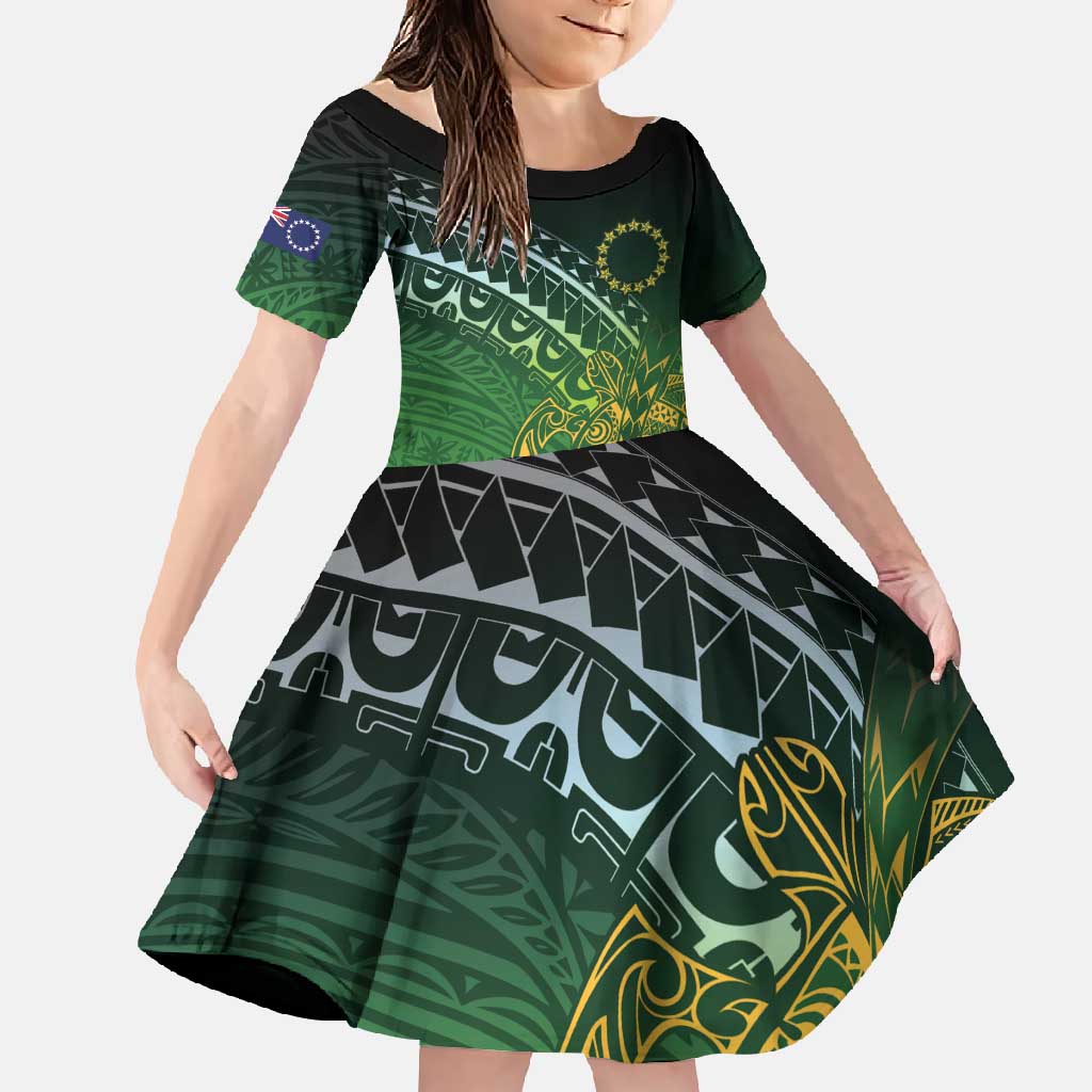 Cook Islands Rugby Kuki Avaiki Family Matching Off Shoulder Maxi Dress and Hawaiian Shirt Tribal Turtle - Polynesian Pride