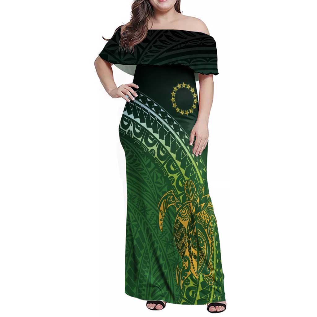 Cook Islands Rugby Kuki Avaiki Family Matching Off Shoulder Maxi Dress and Hawaiian Shirt Tribal Turtle - Polynesian Pride
