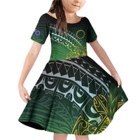 Cook Islands Rugby Kuki Avaiki Family Matching Off Shoulder Short Dress and Hawaiian Shirt Tribal Turtle - Polynesian Pride