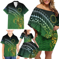 Cook Islands Rugby Kuki Avaiki Family Matching Off Shoulder Short Dress and Hawaiian Shirt Tribal Turtle - Polynesian Pride