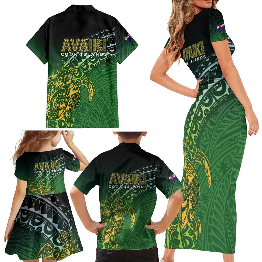 Cook Islands Rugby Kuki Avaiki Family Matching Short Sleeve Bodycon Dress and Hawaiian Shirt Tribal Turtle - Polynesian Pride