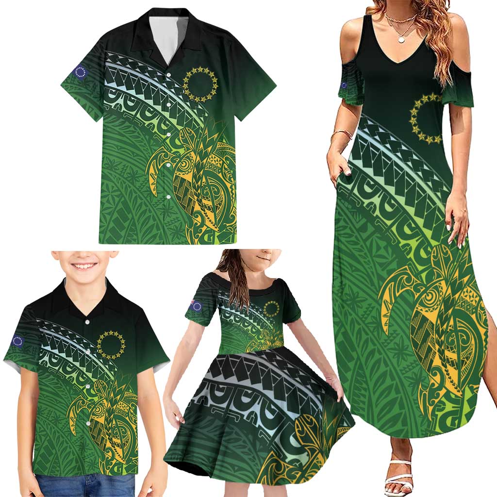 Cook Islands Rugby Kuki Avaiki Family Matching Summer Maxi Dress and Hawaiian Shirt Tribal Turtle - Polynesian Pride