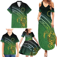 Cook Islands Rugby Kuki Avaiki Family Matching Summer Maxi Dress and Hawaiian Shirt Tribal Turtle - Polynesian Pride