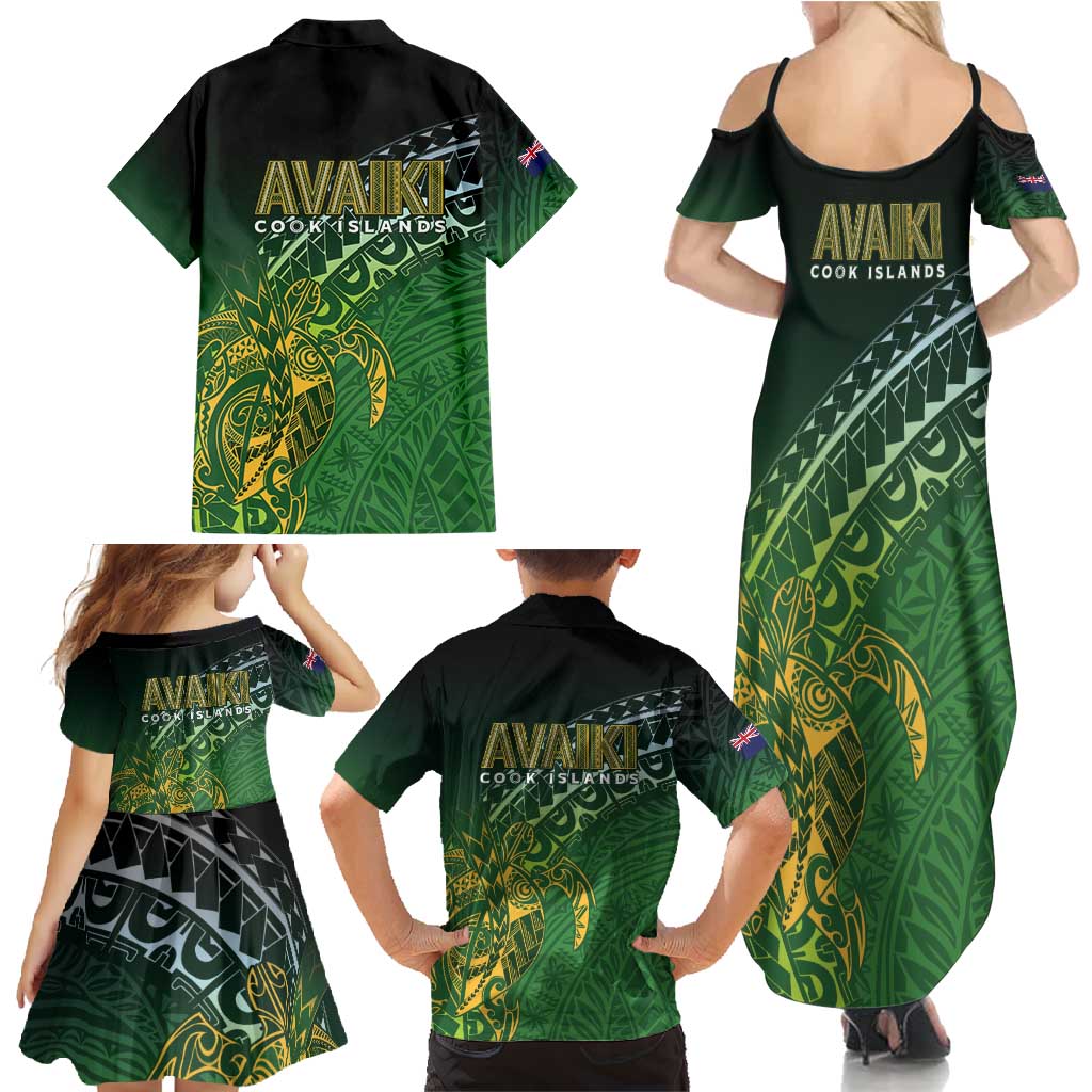 Cook Islands Rugby Kuki Avaiki Family Matching Summer Maxi Dress and Hawaiian Shirt Tribal Turtle - Polynesian Pride