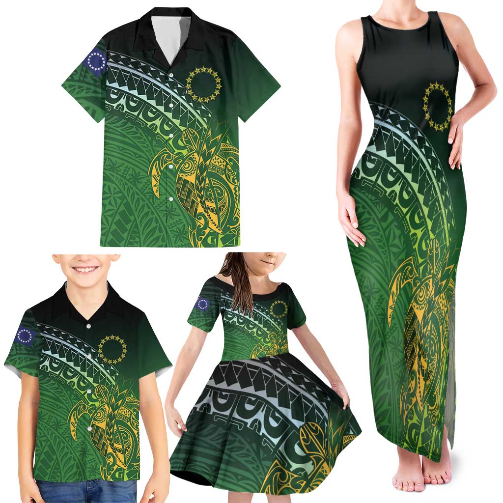 Cook Islands Rugby Kuki Avaiki Family Matching Tank Maxi Dress and Hawaiian Shirt Tribal Turtle - Polynesian Pride
