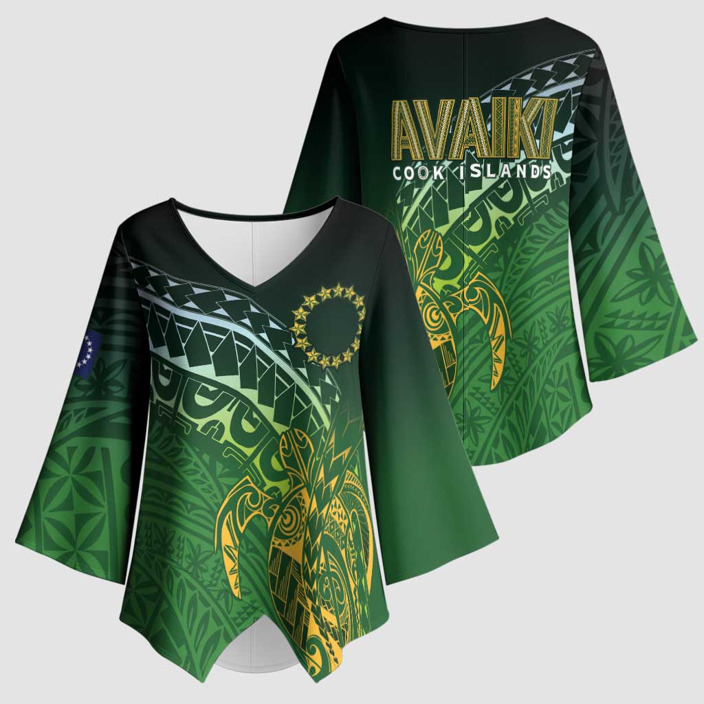 Cook Islands Rugby Kuki Avaiki Kimono Sleeve Blouse Tribal Turtle - Polynesian Pride
