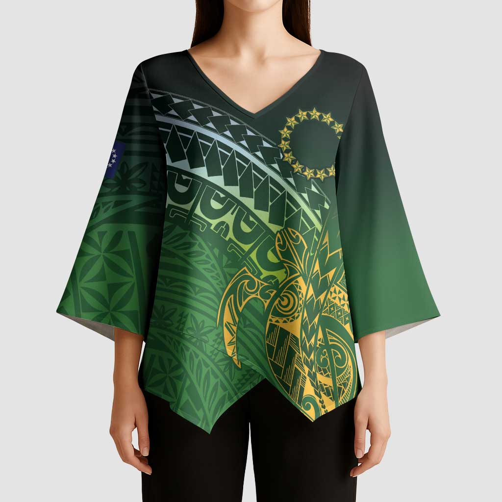 Cook Islands Rugby Kuki Avaiki Kimono Sleeve Blouse Tribal Turtle - Polynesian Pride