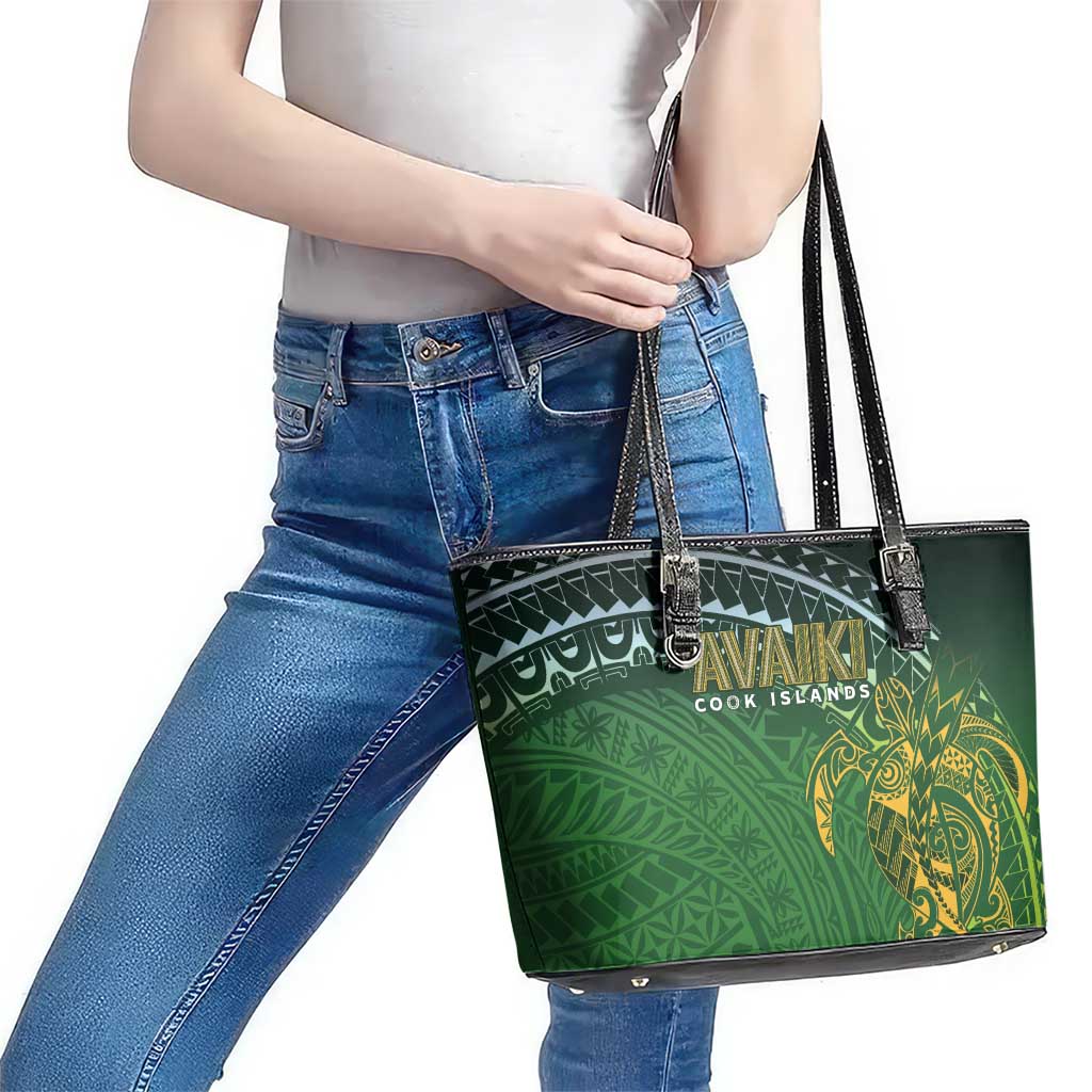 Cook Islands Rugby Kuki Avaiki Leather Tote Bag Tribal Turtle - Polynesian Pride