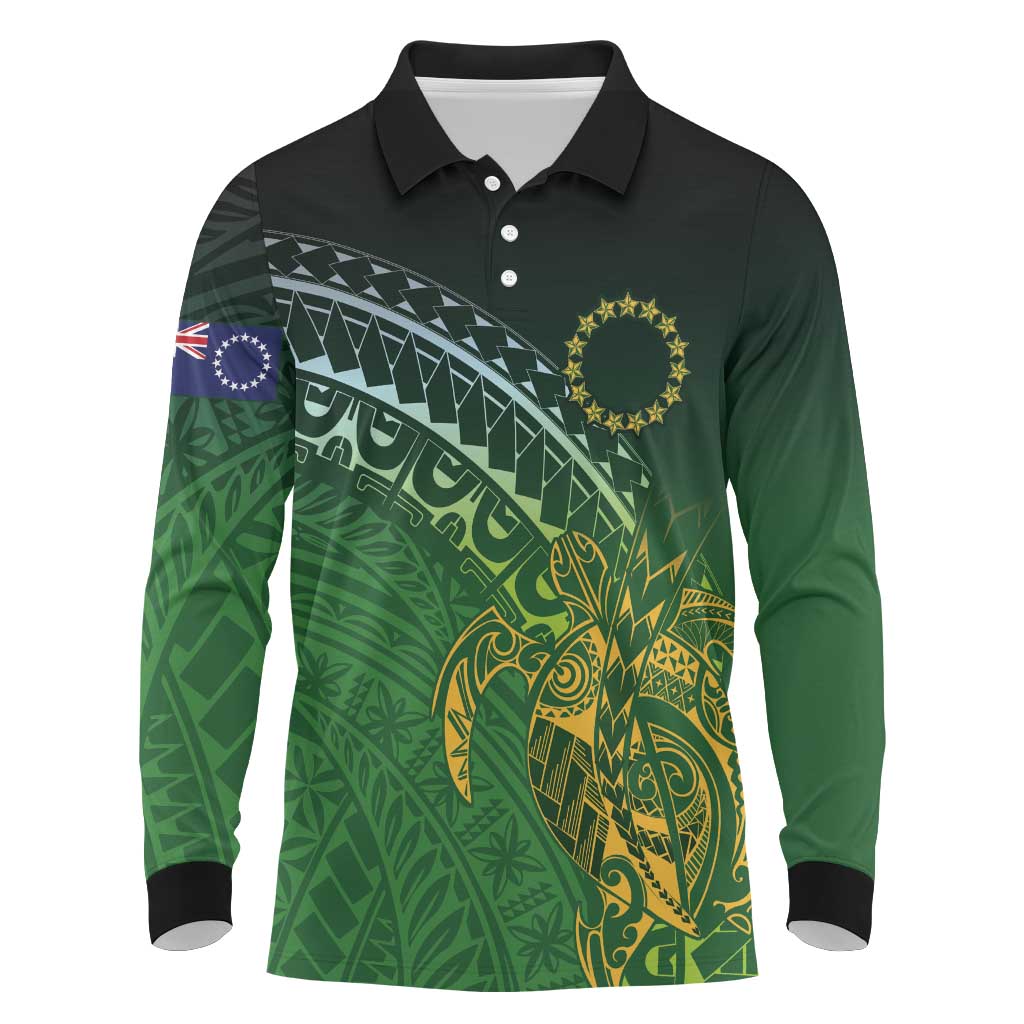 Cook Islands Rugby Kuki Avaiki Long Sleeve Polo Shirt Tribal Turtle - Polynesian Pride