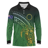 Cook Islands Rugby Kuki Avaiki Long Sleeve Polo Shirt Tribal Turtle - Polynesian Pride