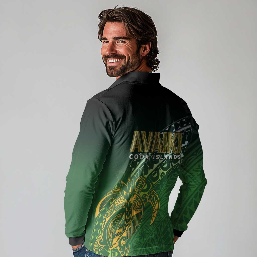 Cook Islands Rugby Kuki Avaiki Long Sleeve Polo Shirt Tribal Turtle - Polynesian Pride