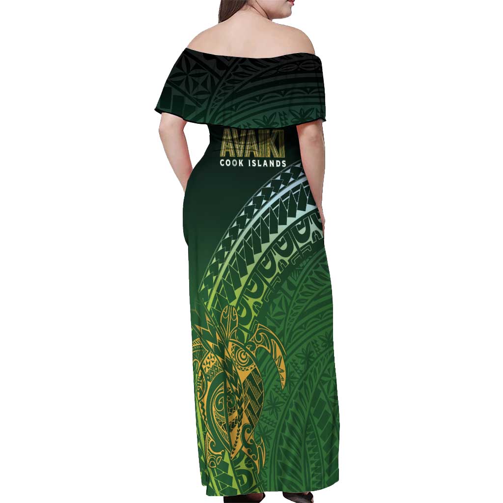 Cook Islands Rugby Kuki Avaiki Off Shoulder Maxi Dress Tribal Turtle - Polynesian Pride