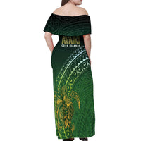 Cook Islands Rugby Kuki Avaiki Off Shoulder Maxi Dress Tribal Turtle - Polynesian Pride