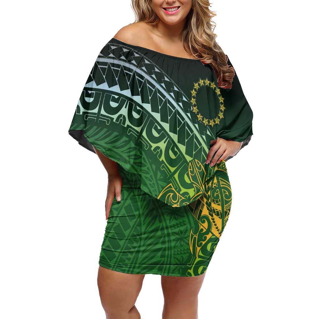 Cook Islands Rugby Kuki Avaiki Off Shoulder Short Dress Tribal Turtle - Polynesian Pride