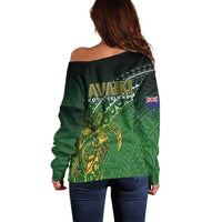 Cook Islands Rugby Kuki Avaiki Off Shoulder Sweater Tribal Turtle - Polynesian Pride