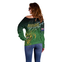 Cook Islands Rugby Kuki Avaiki Off Shoulder Sweater Tribal Turtle - Polynesian Pride