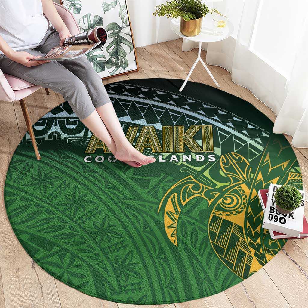 Cook Islands Rugby Kuki Avaiki Round Carpet Tribal Turtle - Polynesian Pride