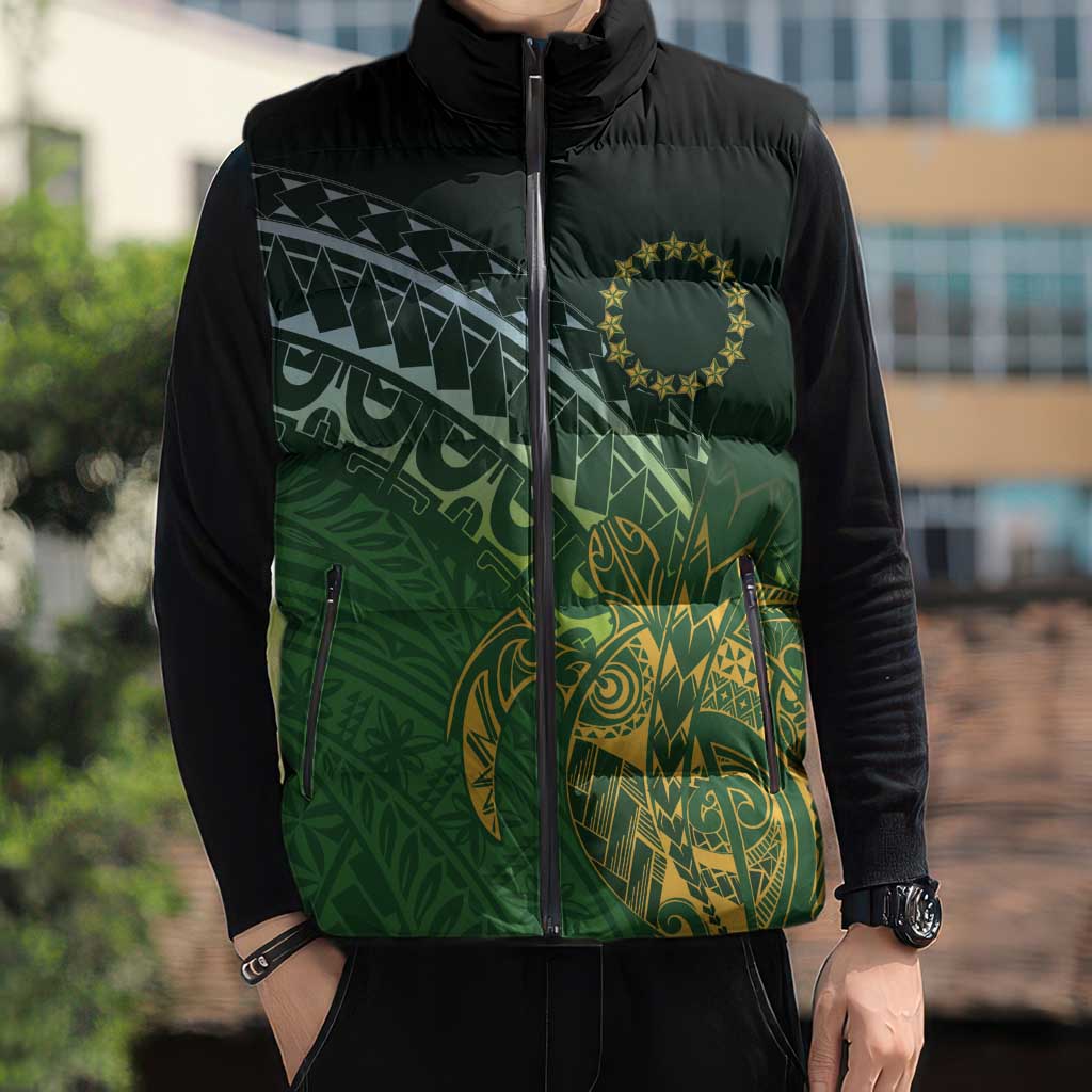 Cook Islands Rugby Kuki Avaiki Sleeveless Puffer Jacket Tribal Turtle - Polynesian Pride