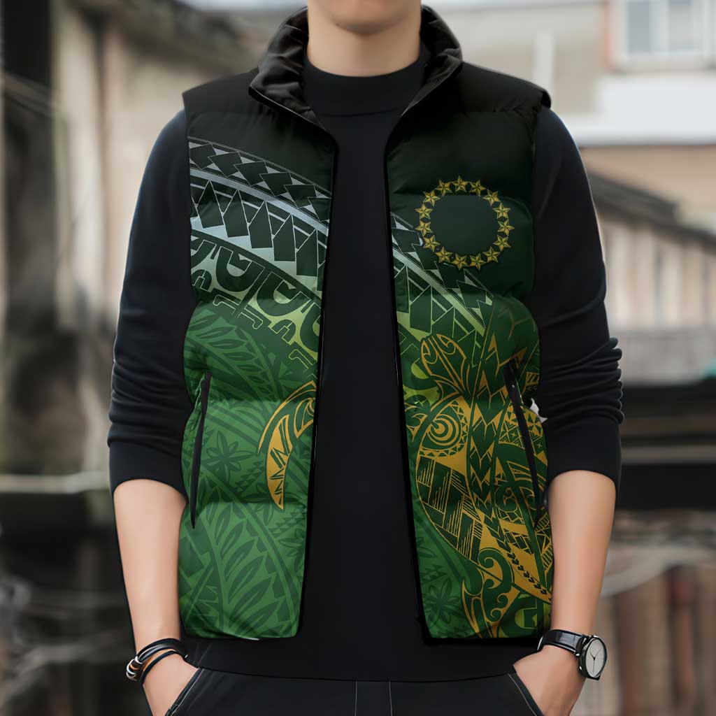 Cook Islands Rugby Kuki Avaiki Sleeveless Puffer Jacket Tribal Turtle - Polynesian Pride