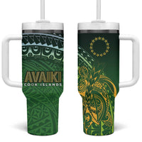 Cook Islands Rugby Kuki Avaiki Tumbler With Handle Tribal Turtle - Polynesian Pride