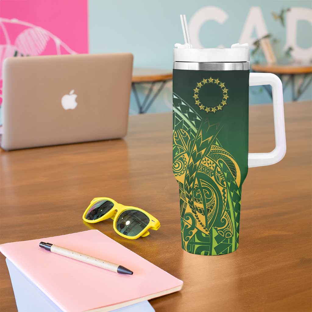 Cook Islands Rugby Kuki Avaiki Tumbler With Handle Tribal Turtle - Polynesian Pride