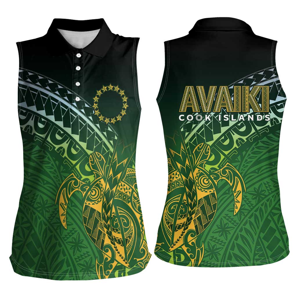 Cook Islands Rugby Kuki Avaiki Women Sleeveless Polo Shirt Tribal Turtle - Polynesian Pride