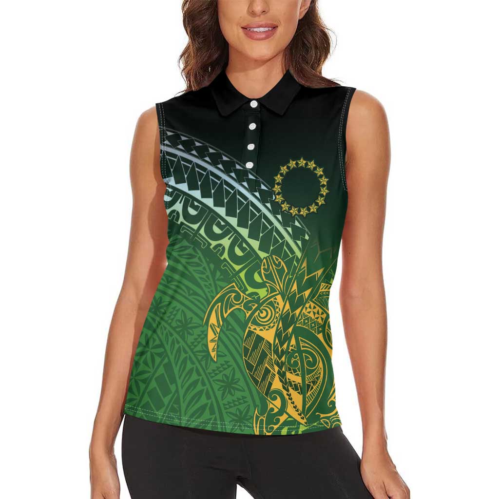 Cook Islands Rugby Kuki Avaiki Women Sleeveless Polo Shirt Tribal Turtle - Polynesian Pride