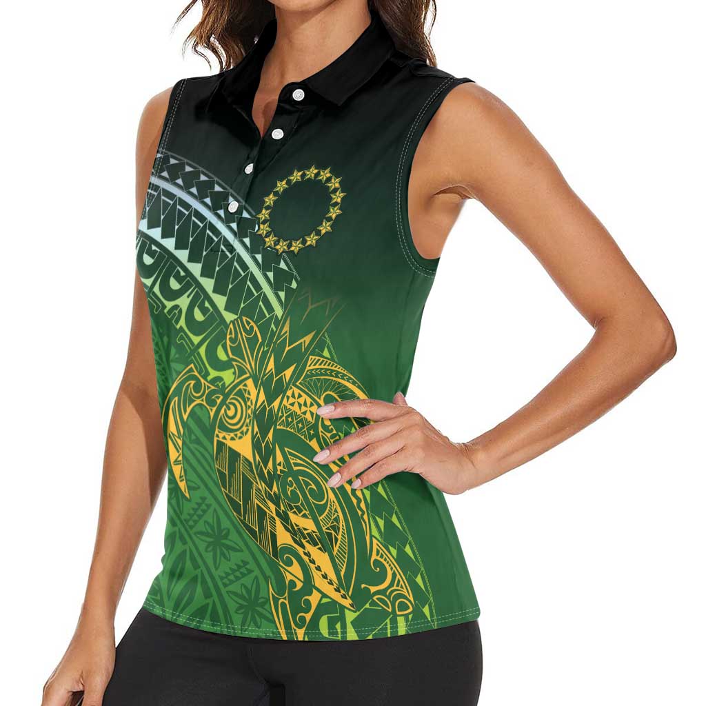 Cook Islands Rugby Kuki Avaiki Women Sleeveless Polo Shirt Tribal Turtle - Polynesian Pride