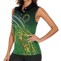 Cook Islands Rugby Kuki Avaiki Women Sleeveless Polo Shirt Tribal Turtle - Polynesian Pride