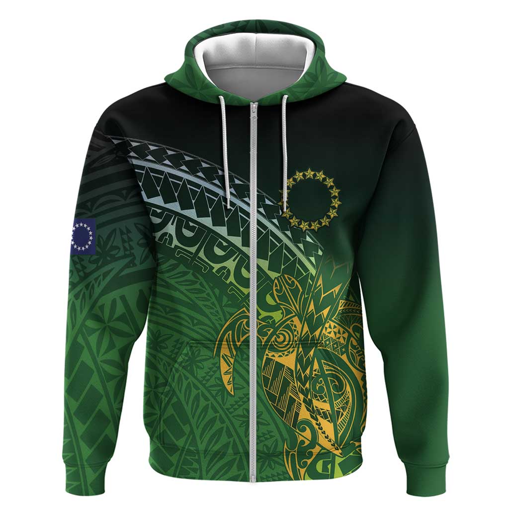 Cook Islands Rugby Kuki Avaiki Zip Hoodie Tribal Turtle - Polynesian Pride