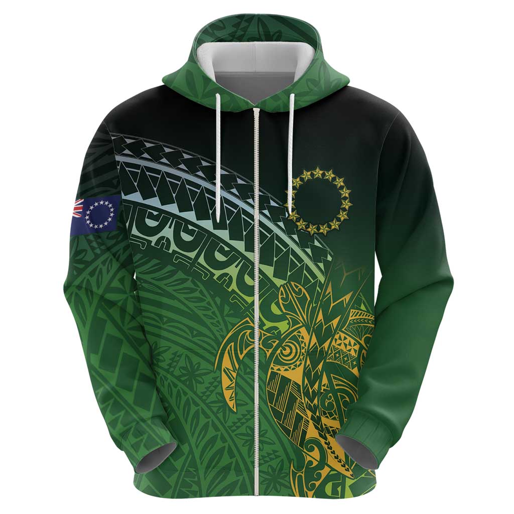 Cook Islands Rugby Kuki Avaiki Zip Hoodie Tribal Turtle - Polynesian Pride