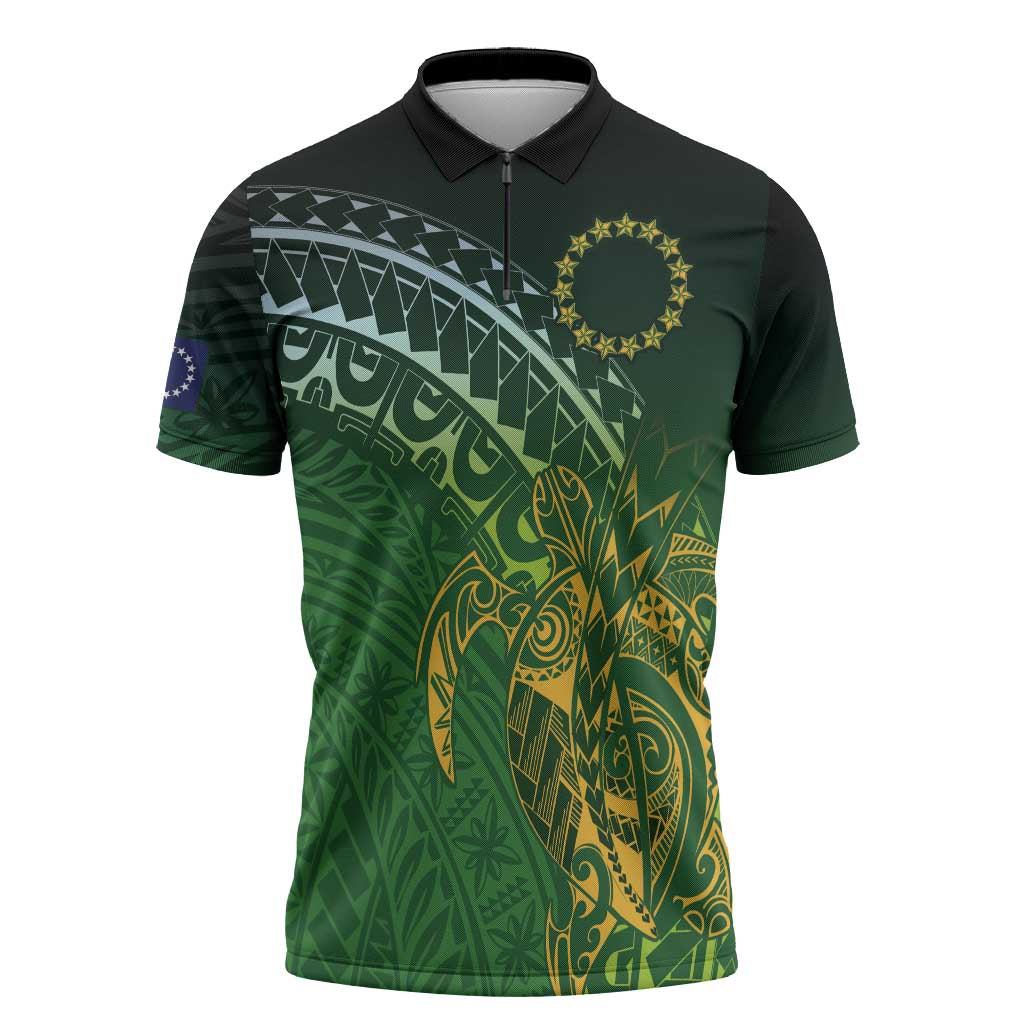 Cook Islands Rugby Kuki Avaiki Zipper Polo Shirt Tribal Turtle - Polynesian Pride