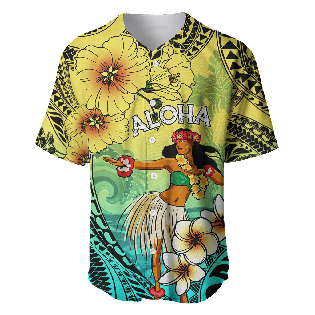 Honolulu Hawaii Baseball Jersey Ilima Plumeria with Hula Girl LT7 Colorful - Polynesian Pride