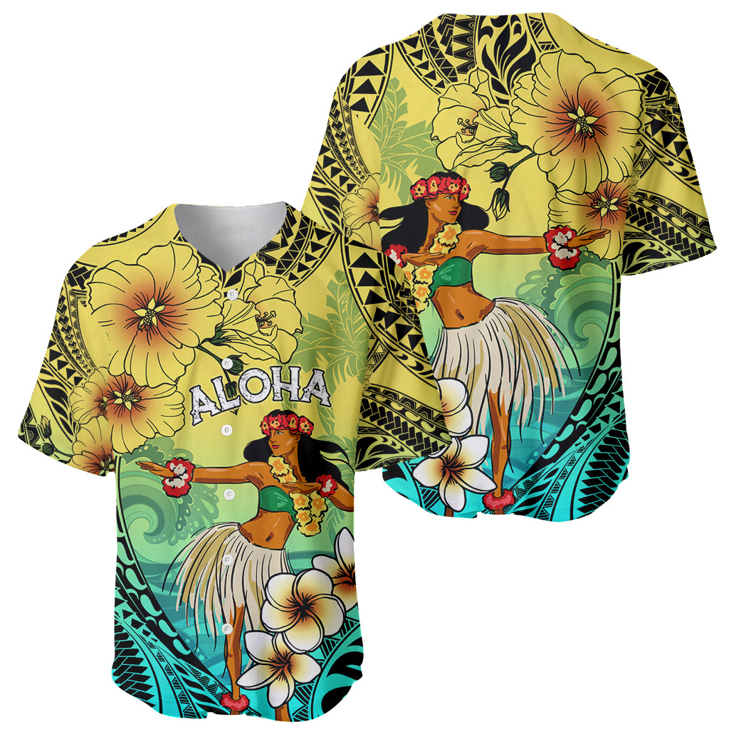 Honolulu Hawaii Baseball Jersey Ilima Plumeria with Hula Girl LT7 - Polynesian Pride