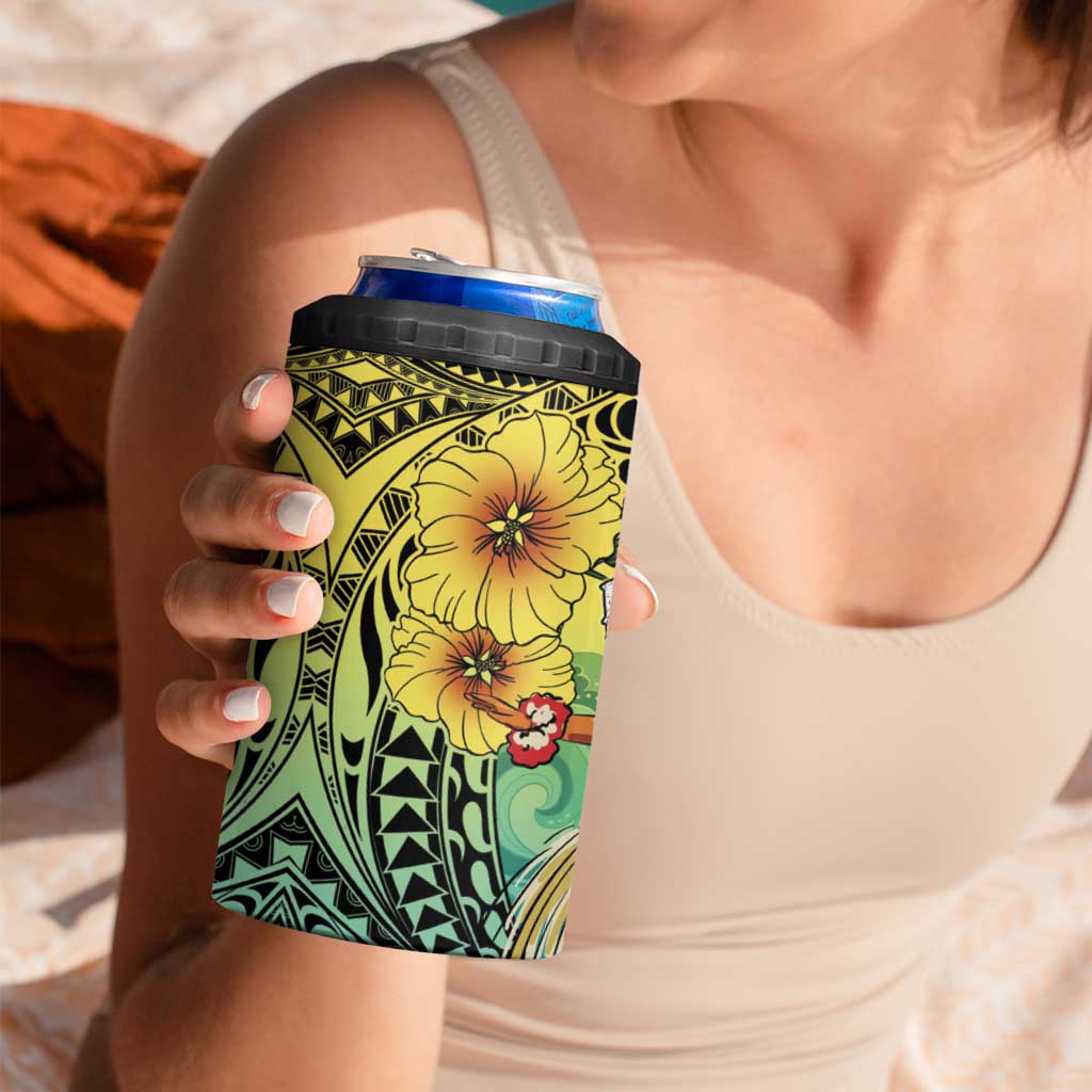 Honolulu Hawaii 4 in 1 Can Cooler Tumbler Ilima Plumeria with Hula Girl