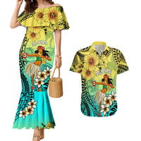 Honolulu Hawaii Couples Matching Mermaid Dress and Hawaiian Shirt Ilima Plumeria with Hula Girl LT7 Colorful - Polynesian Pride