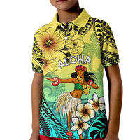 Honolulu Hawaii Kid Polo Shirt Ilima Plumeria with Hula Girl LT7 Kid Colorful - Polynesian Pride